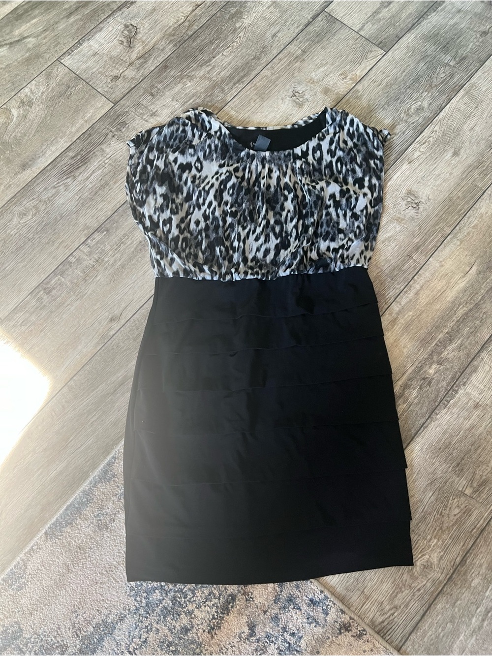 Enfocus Studio Black and White Leopard-Print Mini Dress